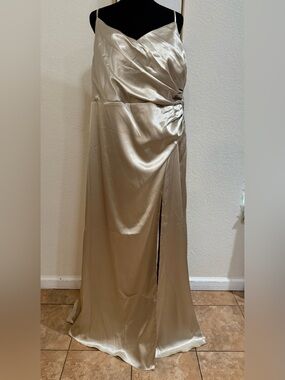 Birdy Grey Catherine Shiny Neutral Champagne Maxi Dress